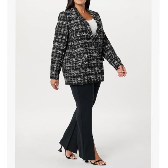 The Drop Blazer Womens Size XS Blake Long Plaid Single Breasted Black Boucle - Picture 8 of 14